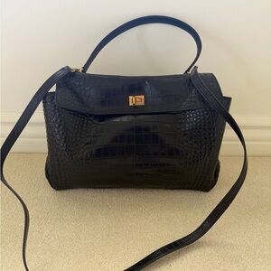 Black Medium Balenciaga Croc Embossed Top Handle Bag